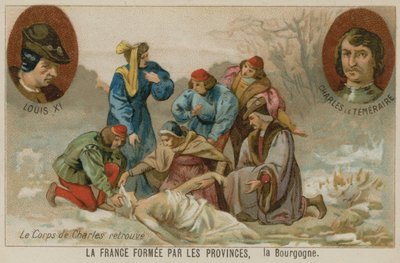 Het lichaam van Karel de Stoute, hertog van Bourgondië, terugvinden na de Slag bij Nancy, 1477 door European School